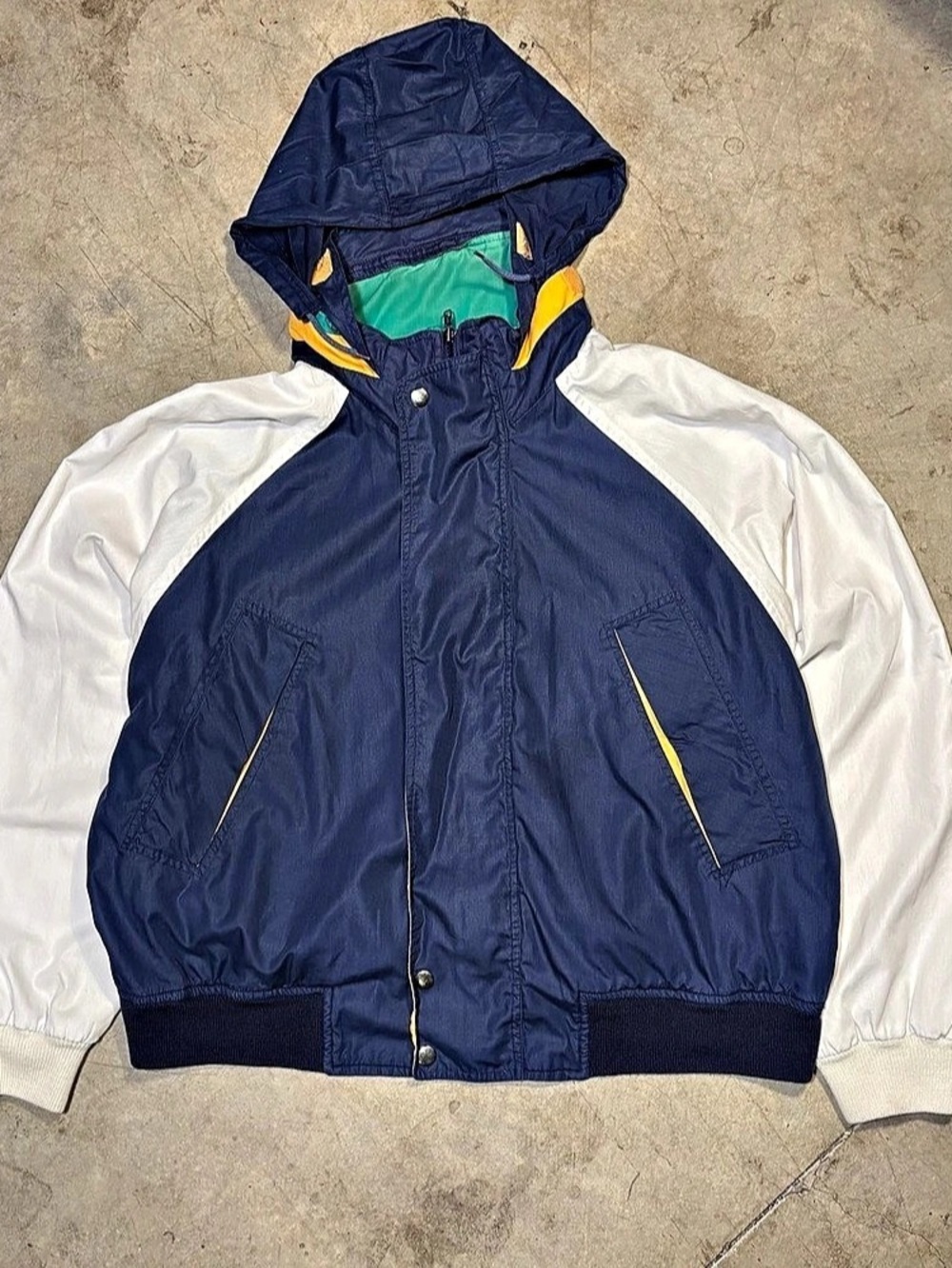 Hill & archer Vintage 90s Y2K Navy Blue, White, and Yellow Colorblock Windbreake